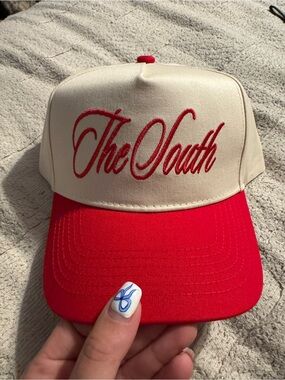Cream and Red 'The South' Script Trucker Hat
